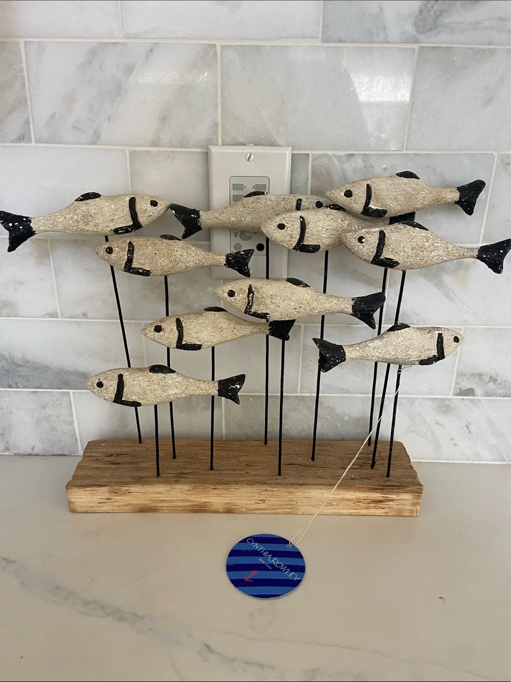 Handcrafted School of Fish Table Sculpture - Natural & Black